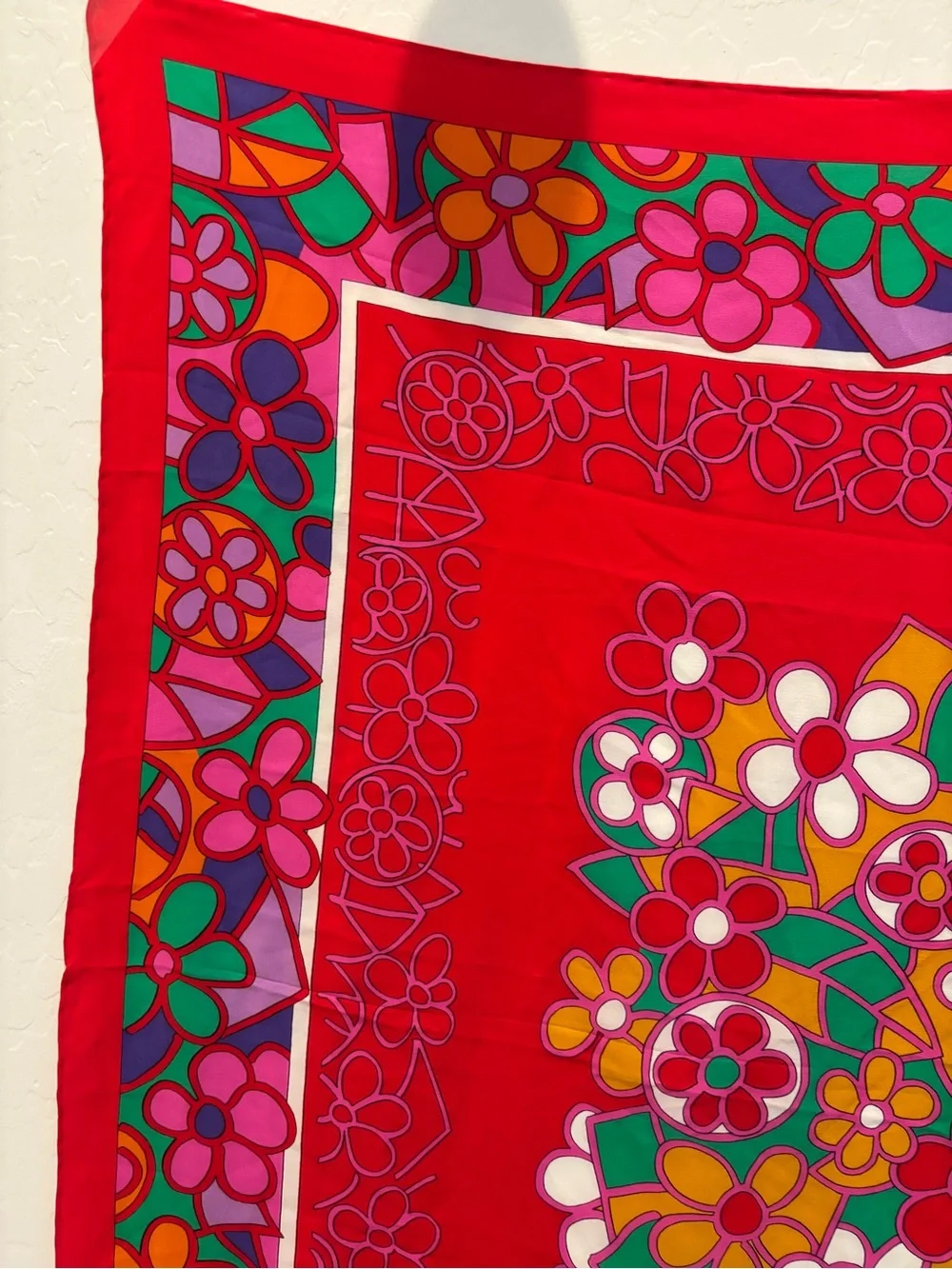 Marja Kurki Design Bright Floral Red Silk Scarf